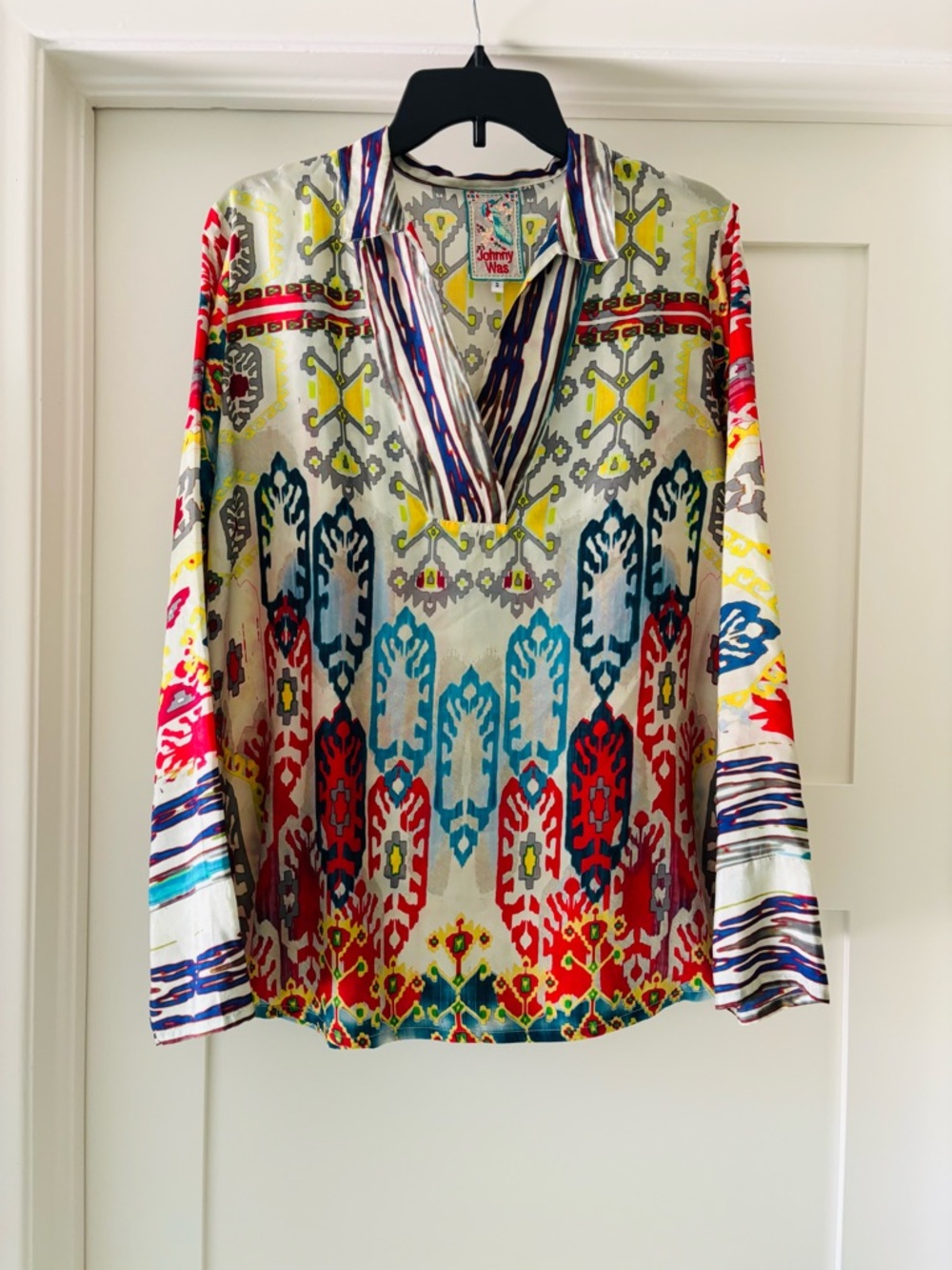 Johnny Was Multicolor Ikat Print Tunic - Red, Blue, Yellow, Green
